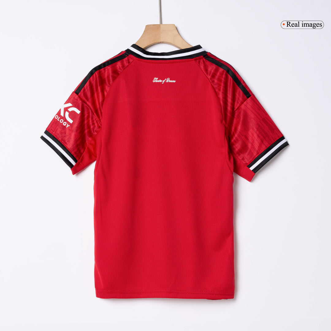 Manchester United Infantil Casa Conjunto (Camisa + Calção + Meias) 2025/26 Vermelho
