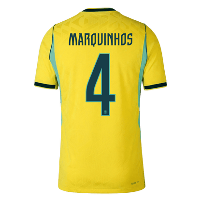Versão do Jogador MARQUINHOS #4 Brazil Casa Copa do Mundo Futebol Camisas 2026 Amarelo