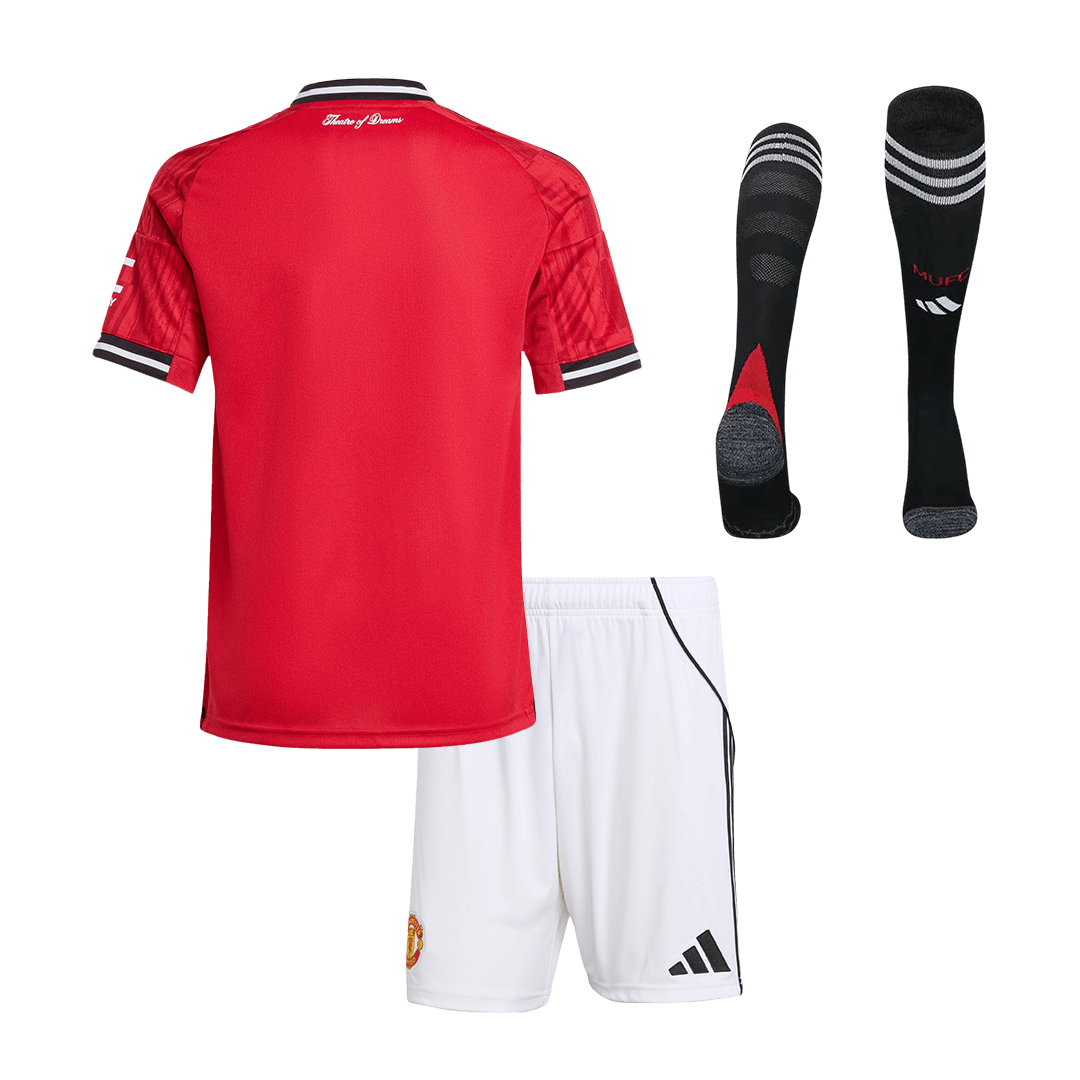 Manchester United Infantil Casa Conjunto (Camisa + Calção + Meias) 2025/26 Vermelho