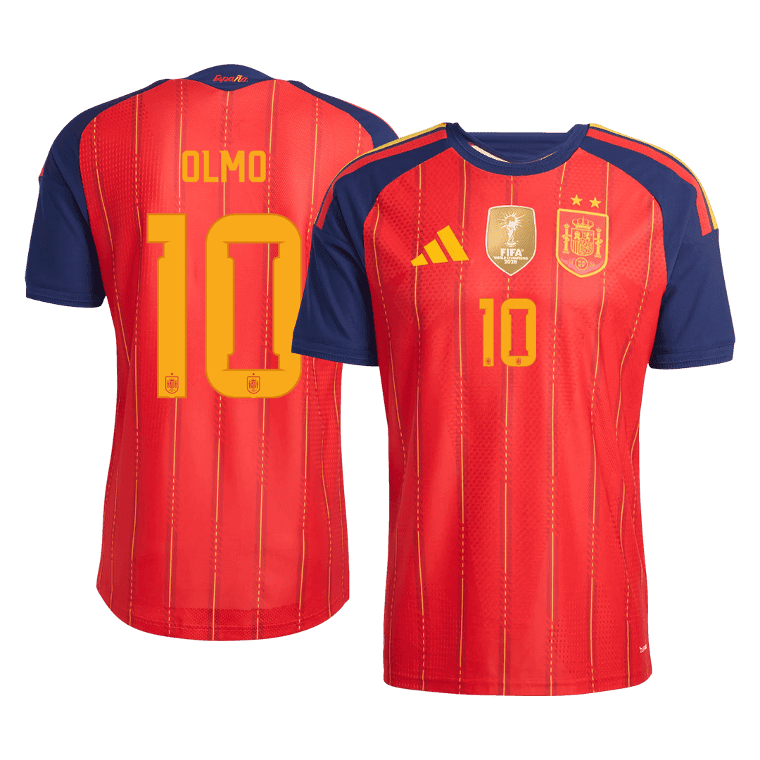 Versão do Jogador OLMO #10 Spain Casa Copa do Mundo Futebol Camisas 2026 Vermelho