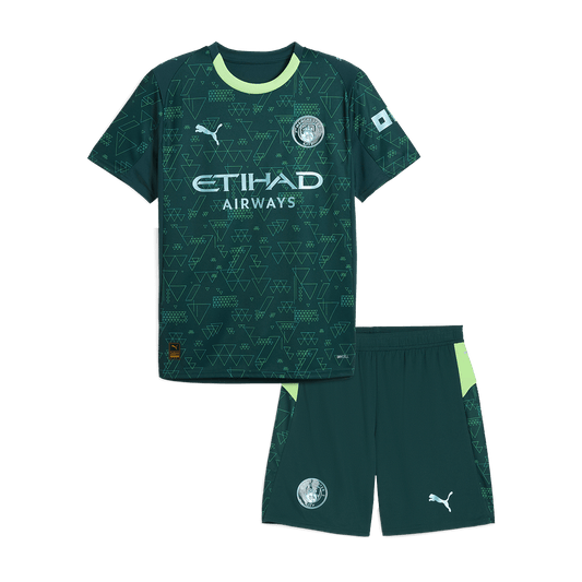 Manchester City Infantil 
 Quarta Futebol Camisa Conjunto (Camisa+Shorts) 2025/26 Verde