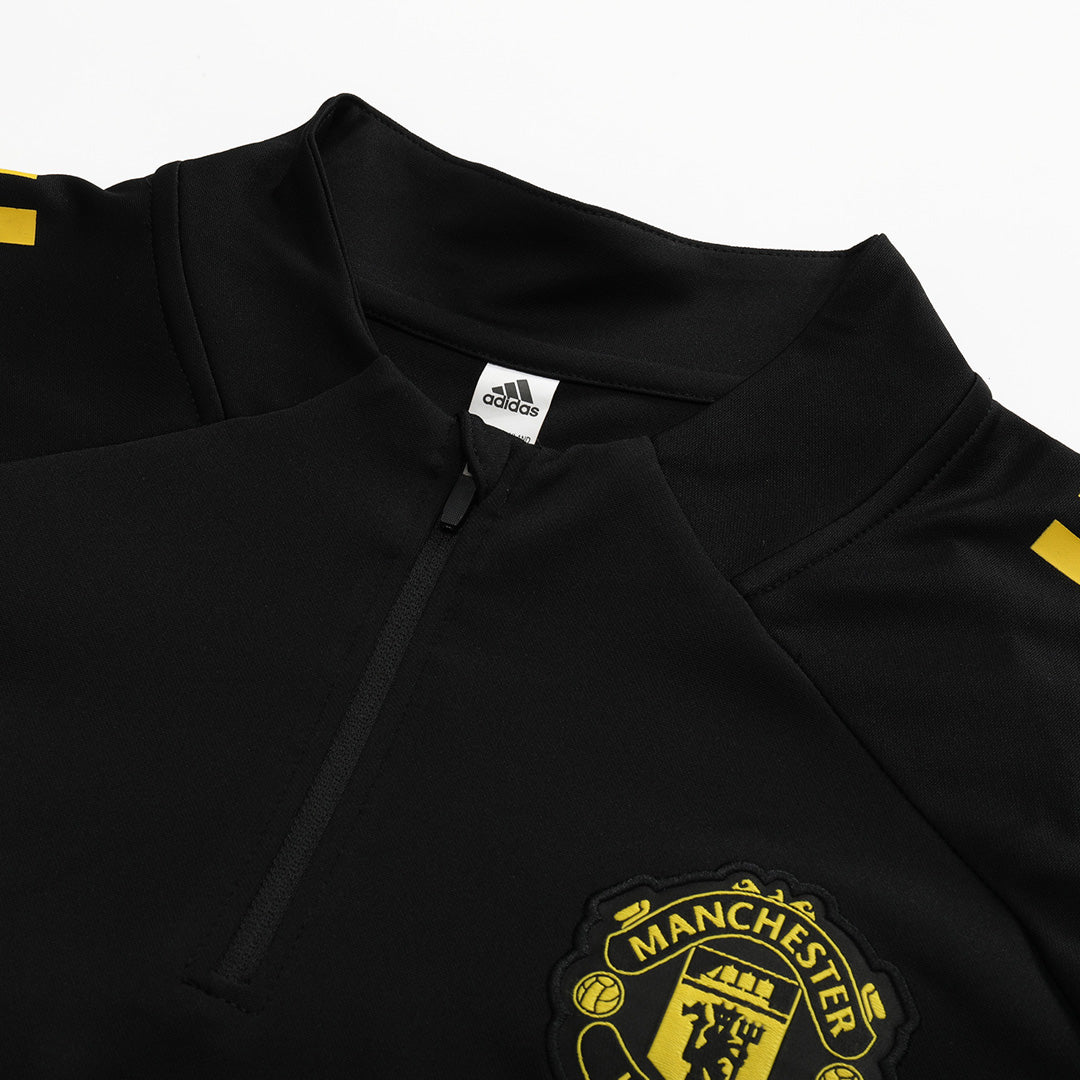 Manchester United Zíper Moletom Conjunto (Top+Calças) 2025/26 Preto