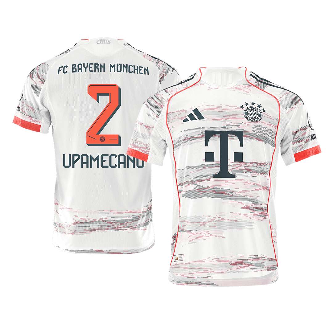 Autêntico UPAMECANO #2 Bayern Munich Fora Futebol Camisas 2025/26 Branco