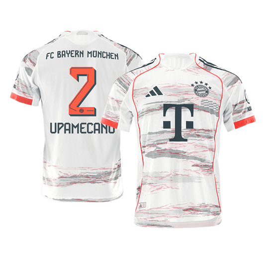 Autêntico UPAMECANO #2 Bayern Munich Fora Futebol Camisas 2025/26 Branco