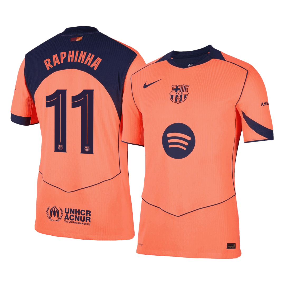 Autêntico RAPHINHA #11 Barcelona Fora Terceira UCL Futebol Camisas 2025/26
