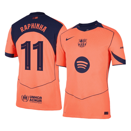 Autêntico RAPHINHA #11 Barcelona Fora Terceira UCL Futebol Camisas 2025/26