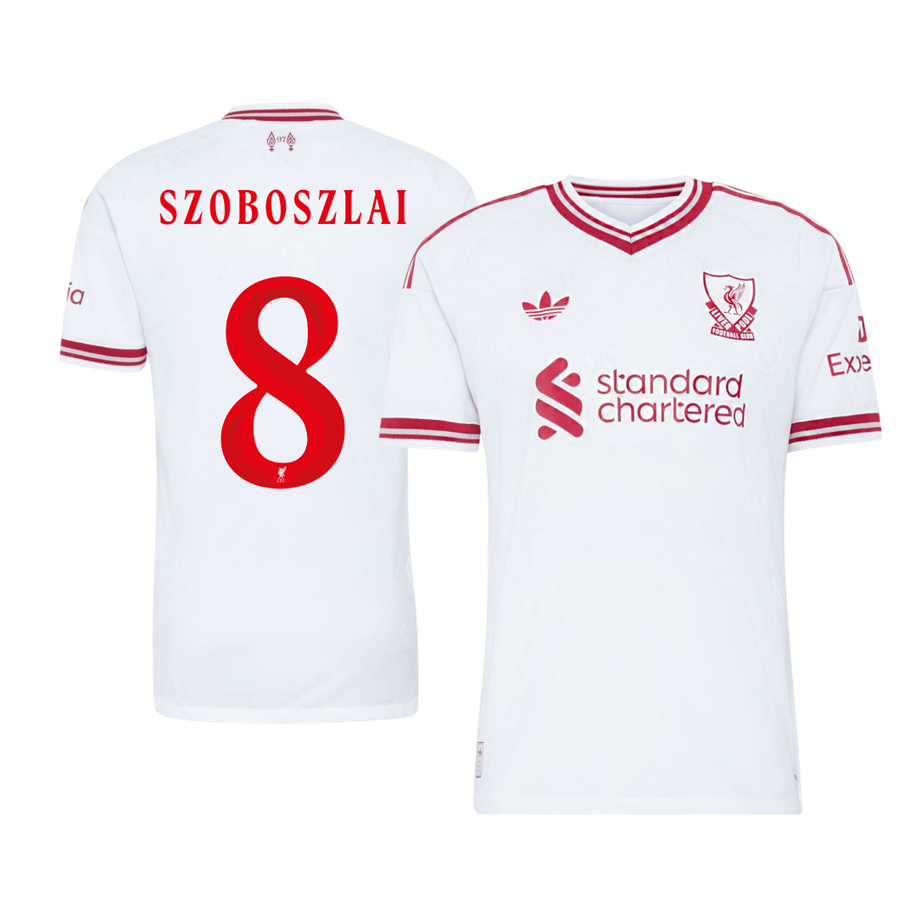 Versão do Jogador SZOBOSZLAI #8 Liverpool Fora Futebol Camisas 2026/27 Branco - UCL