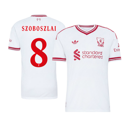 Versão do Jogador SZOBOSZLAI #8 Liverpool Fora Futebol Camisas 2026/27 Branco - UCL