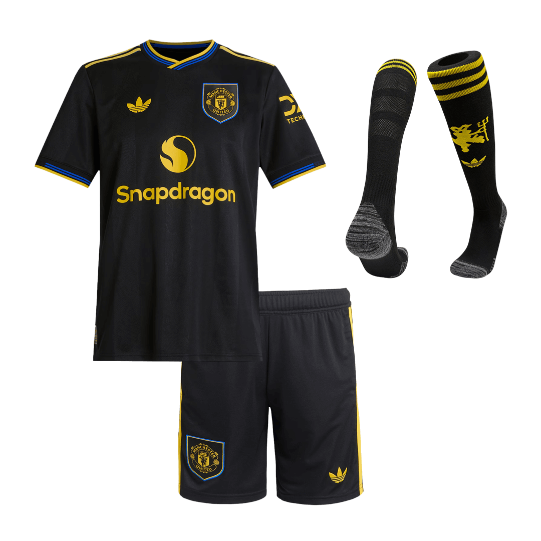 Manchester United Infantil 
 Fora Terceira Futebol Camisa Conjunto (Camisa+Shorts+Meias) 2025/26 Preto