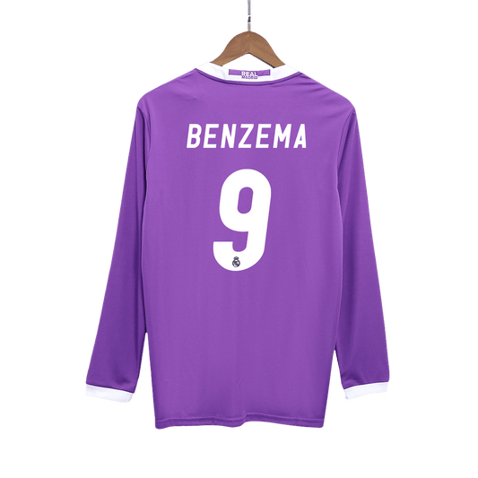 Camisola de futebol BENZEMA #9 Real Madrid Retro Jersey Away Manga Longa 2016/17