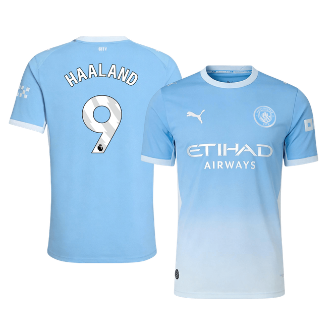 Versão do Jogador HAALAND #9 Manchester City Casa Futebol Camisas 2026/27 Azul