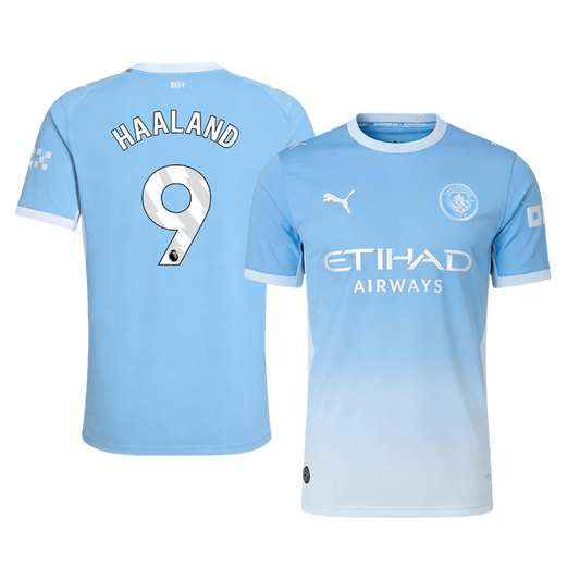 Versão do Jogador HAALAND #9 Manchester City Casa Futebol Camisas 2026/27 Azul