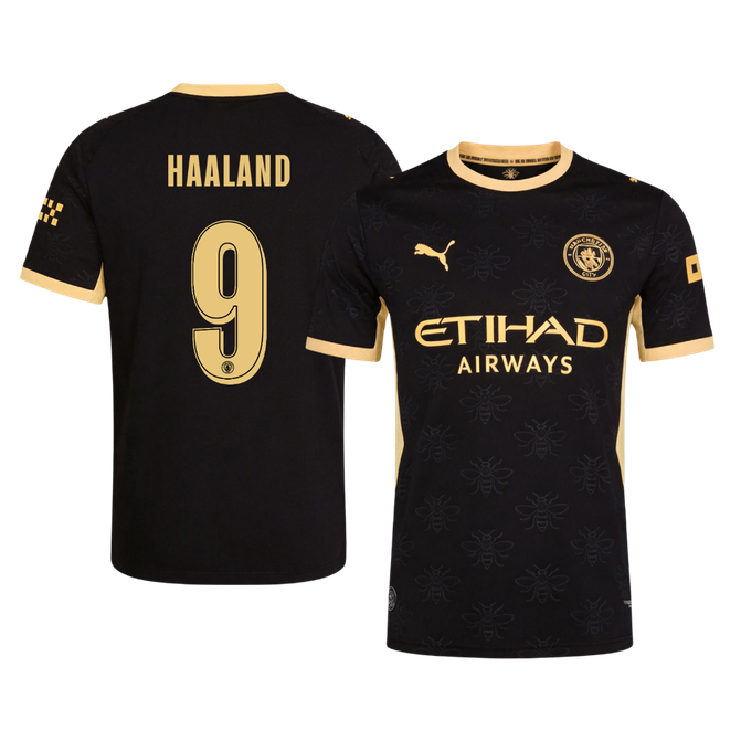 Versão do Jogador HAALAND #9 Manchester City Fora Futebol Camisas 2026/27 Preto - UCL