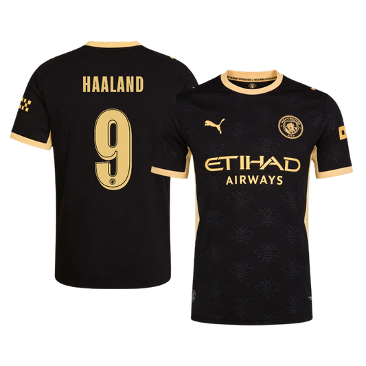 Versão do Jogador HAALAND #9 Manchester City Fora Futebol Camisas 2026/27 Preto - UCL