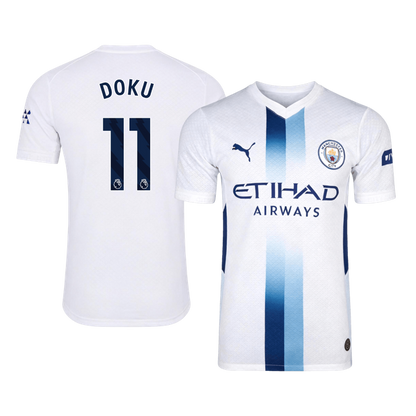 Versão do Jogador DOKU #11 Manchester City Terceira Futebol Camisas 2026/27 Branco
