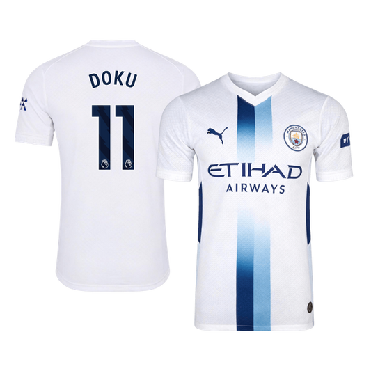 Versão do Jogador DOKU #11 Manchester City Terceira Futebol Camisas 2026/27 Branco