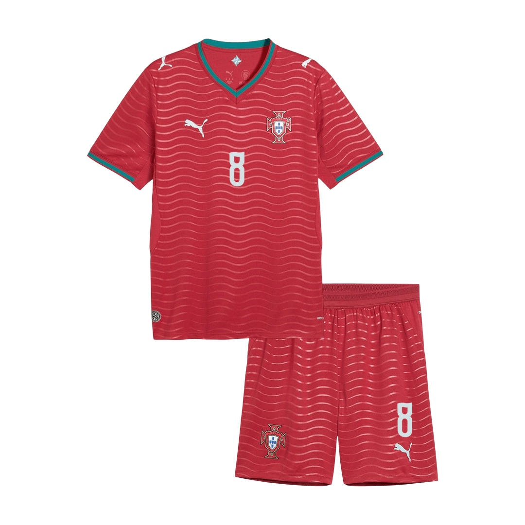 B. FERNANDES #8 Portugal Infantil Casa Copa do Mundo Conjunto(Camisa+Calção) 2026 Vermelho