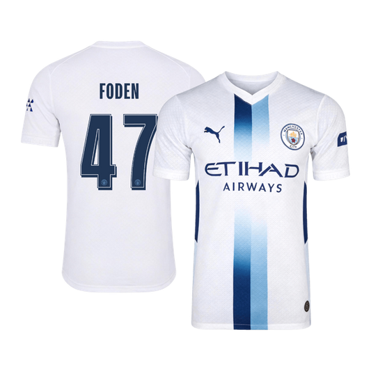 Versão do Jogador FODEN #47 Manchester City Terceira Futebol Camisas 2026/27 Branco - UCL