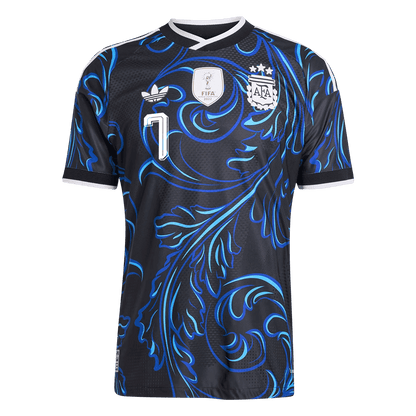 Versão do Jogador DE PAUL #7 Argentina Fora Copa do Mundo Futebol Camisas 2026 Preto