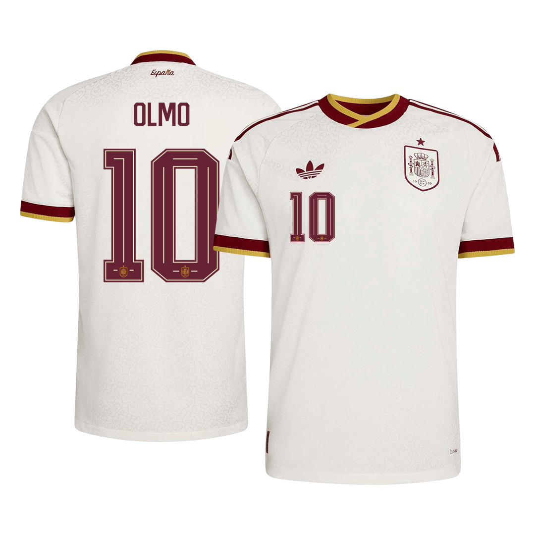 Versão do Jogador OLMO #10 Spain Fora Copa do Mundo Futebol Camisas 2026 Branco