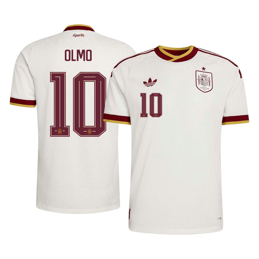 Versão do Jogador OLMO #10 Spain Fora Copa do Mundo Futebol Camisas 2026 Branco