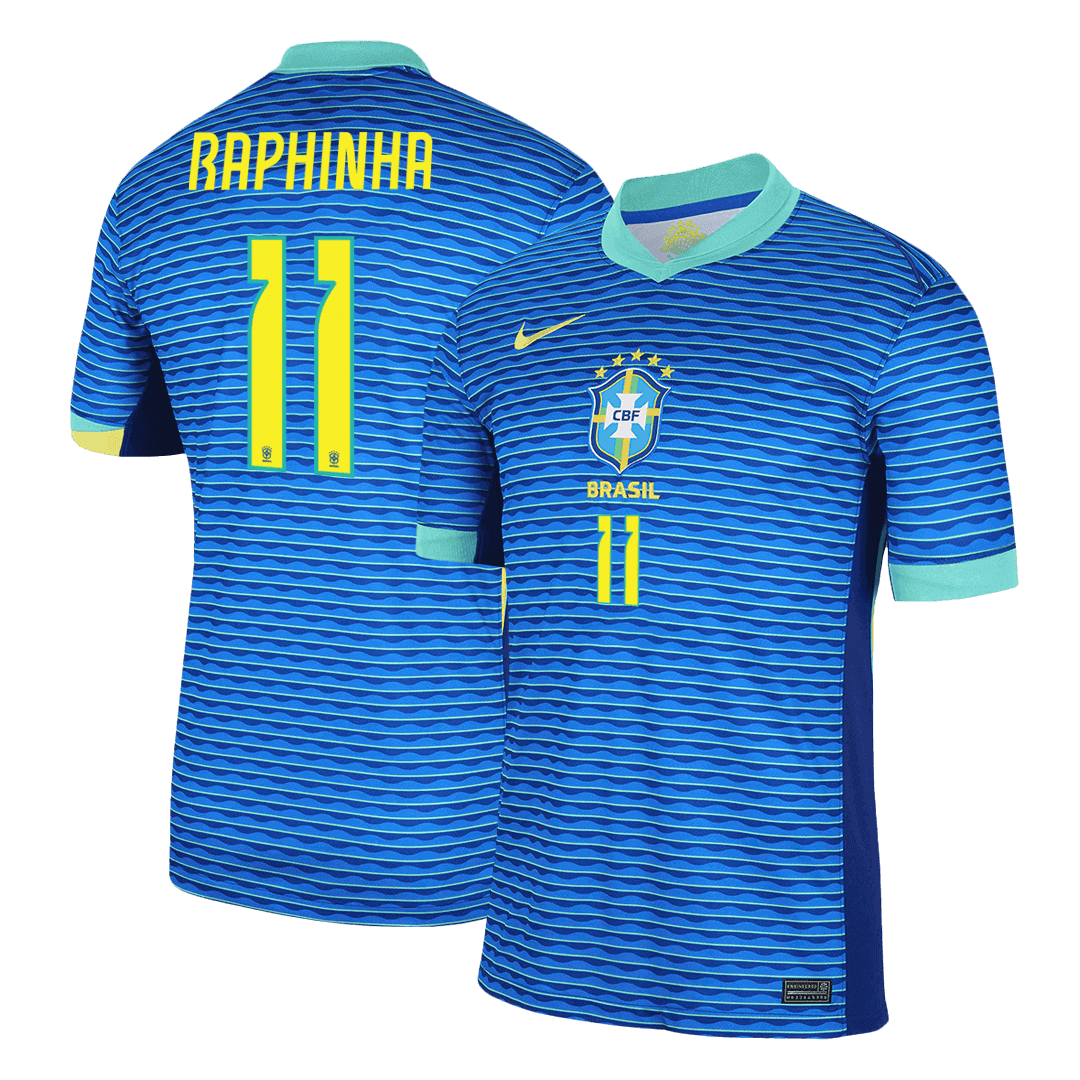 Camisola RAPHINHA #11 Brasil Futebol Fora Camisola Personalizada 2024