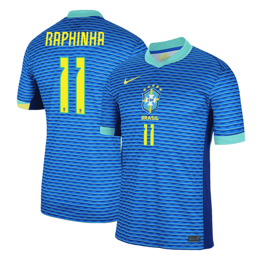 Camisola RAPHINHA #11 Brasil Futebol Fora Camisola Personalizada 2024