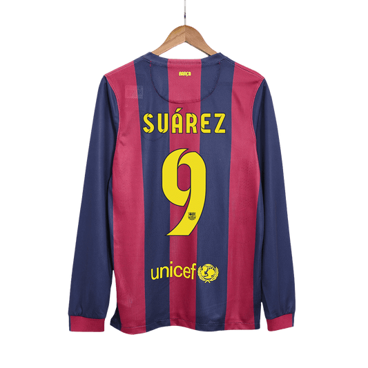 SU?REZ #9 Barcelona Retro Home Long Sleeve Football Shirt 2014/15