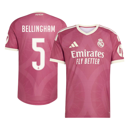 Versão do Jogador BELLINGHAM #5 Real Madrid Terceira Futebol Camisas 2026/27 Rosa