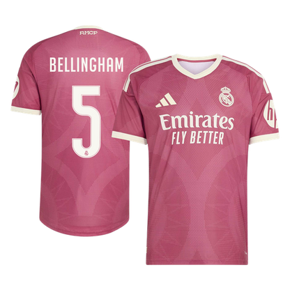 Versão do Jogador BELLINGHAM #5 Real Madrid Terceira Futebol Camisas 2026/27 Rosa