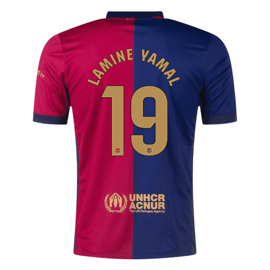 Camisola Barcelona Personalizada LAMINE YAMAL #19 Camisola de Futebol Home 2024/25 Logotipo Spotify Sem Texto