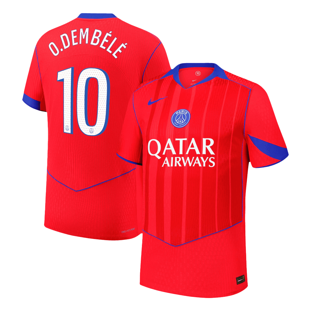 Jogador O.DEMBÉLÉ #10 PSG Fora Terceira Futebol Camisas 2025/26 Vermelho
