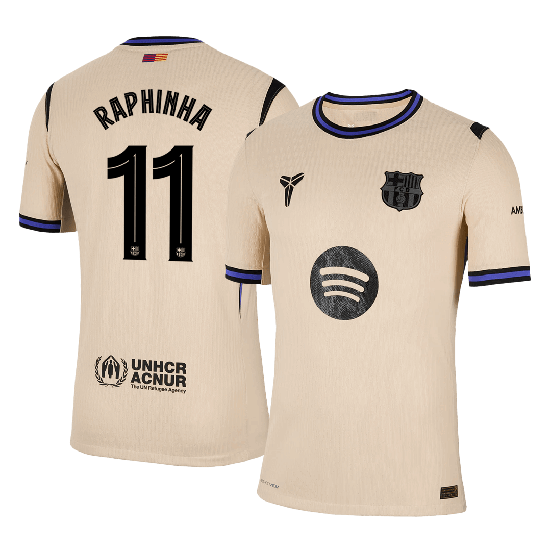 Autêntico RAPHINHA #11 Barcelona Fora UCL Futebol Camisas 2025/26 Amarelo