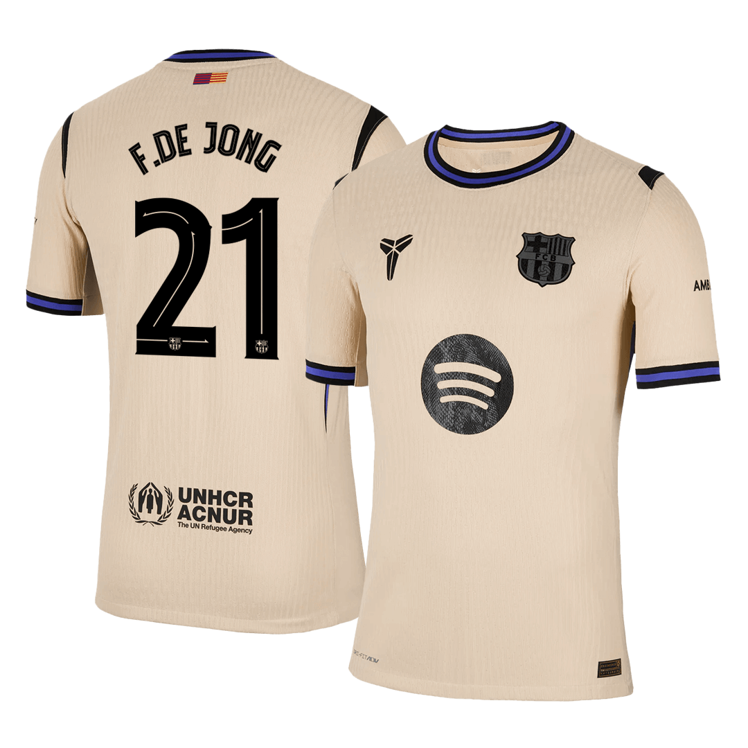 Autêntico F.DE JONG #21 Barcelona Fora UCL Futebol Camisas 2025/26 Amarelo