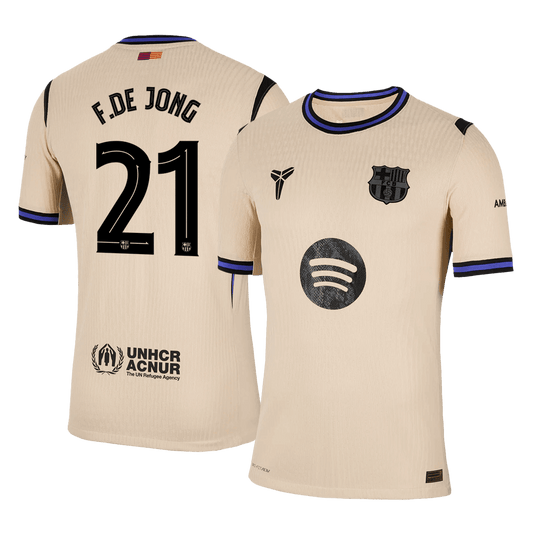 Autêntico F.DE JONG #21 Barcelona Fora UCL Futebol Camisas 2025/26 Amarelo