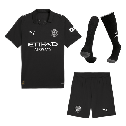 Manchester City Fora Camisa Conjunto(Camisa+Calções+Meias) 2025/26 Preto