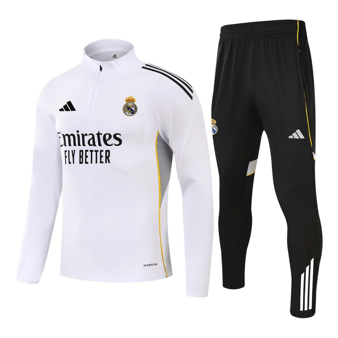Real Madrid Zíper Moletom Conjunto (Top+Calças) 2025/26 Branco
