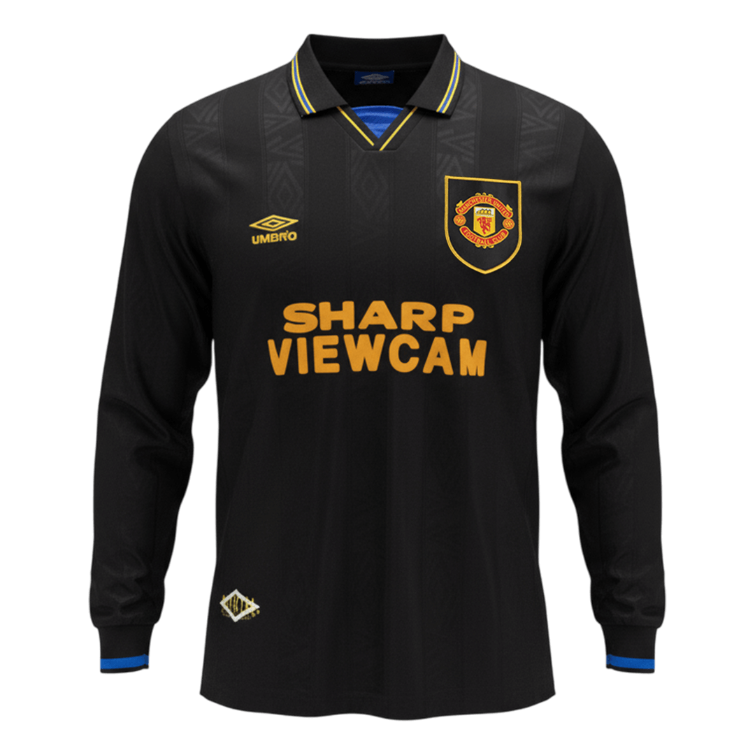 Retrô Manchester United Fora Manga Longa Camisa 1993/94 Preto
