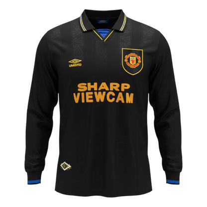 Retrô Manchester United Fora Manga Longa Camisa 1993/94 Preto