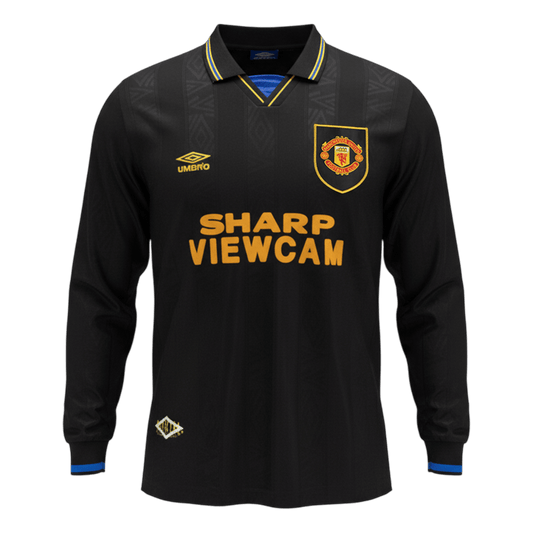 Retrô Manchester United Fora Manga Longa Camisa 1993/94 Preto