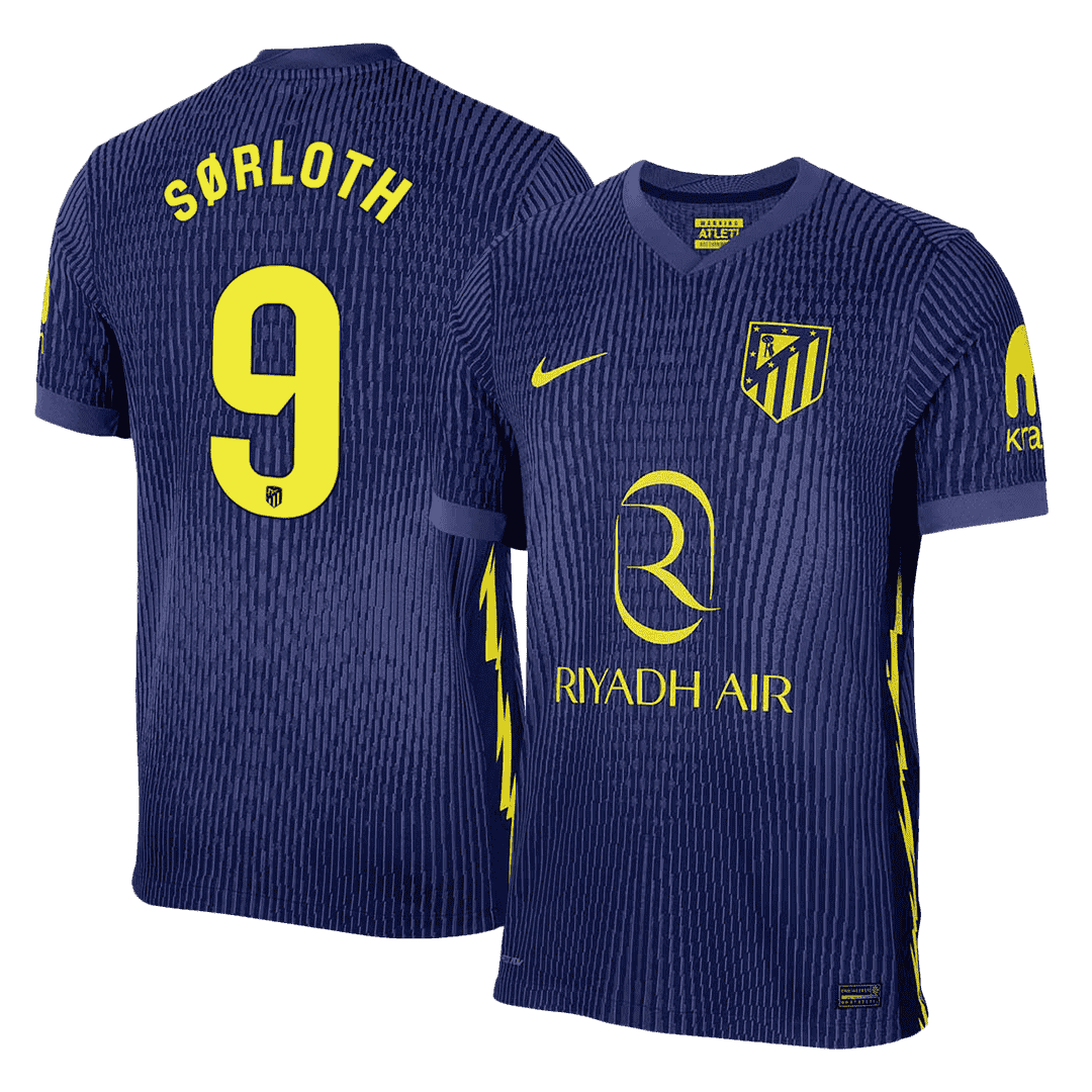 Versão do Jogador SØRLOTH #9 Atletico Madrid Fora Futebol Camisas 2025/26 Marinha