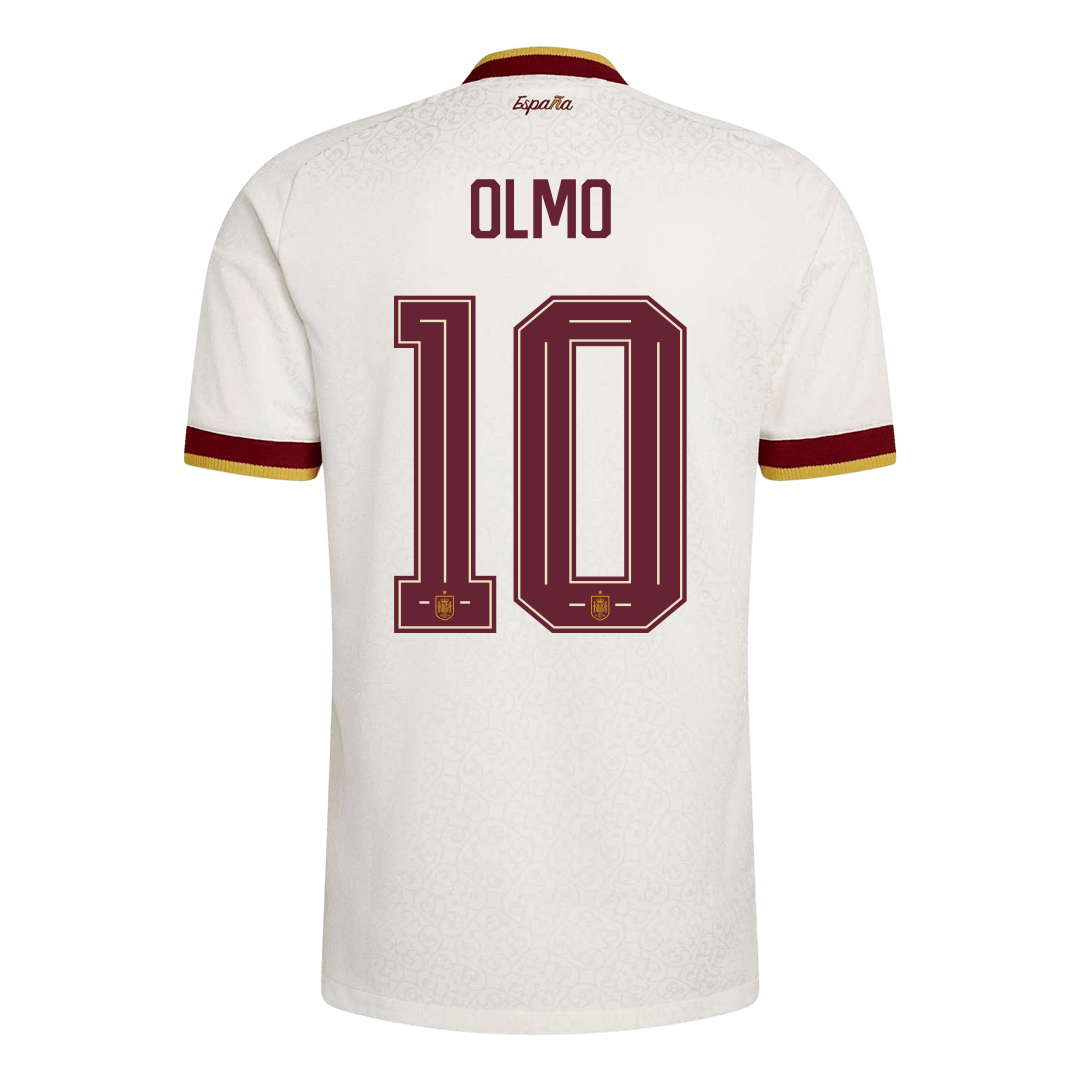 Versão do Jogador OLMO #10 Spain Fora Copa do Mundo Futebol Camisas 2026 Branco