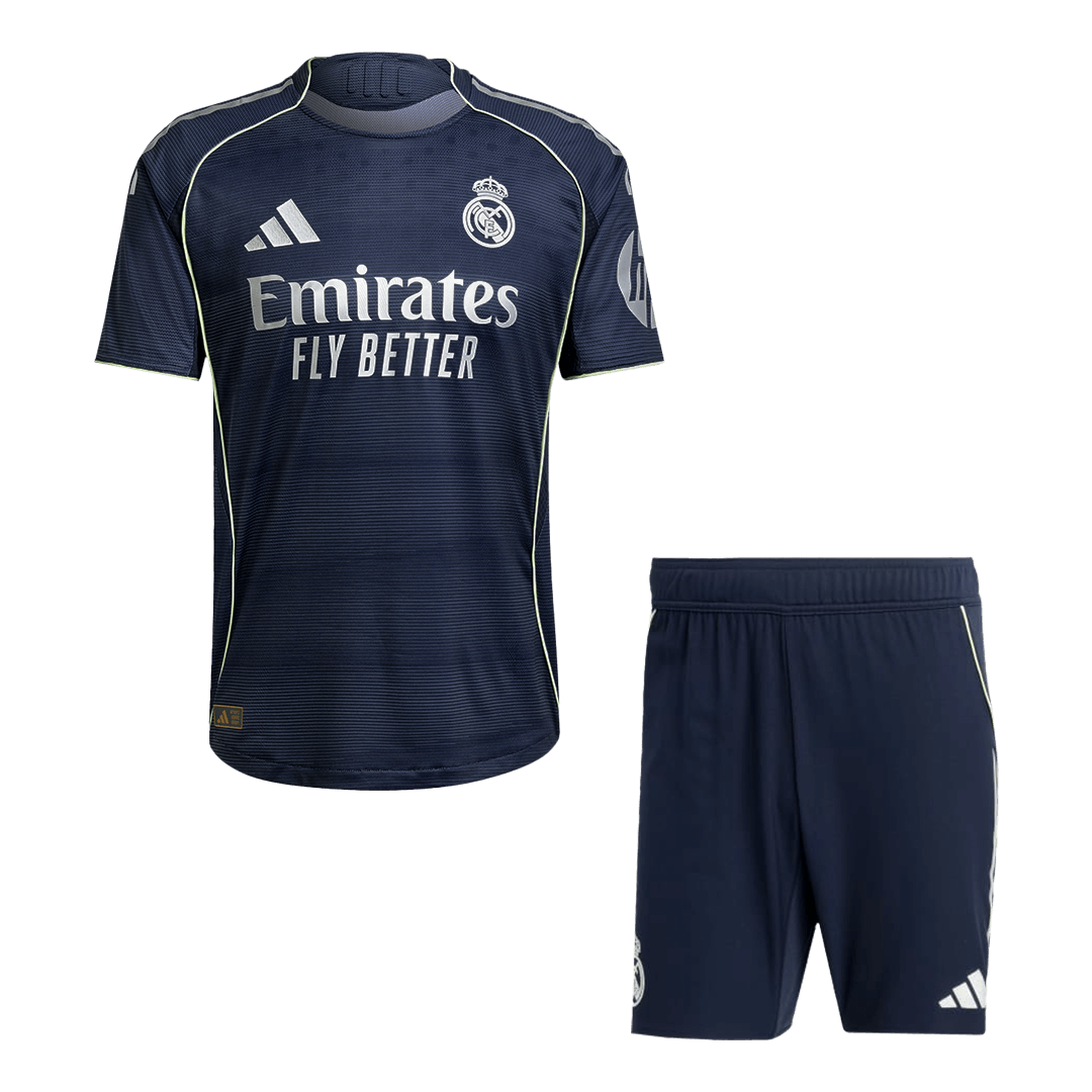 Autêntico Real Madrid Fora Camisa Conjunto (Camisola + Calções) 2025/26- Marinha