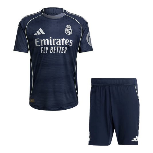 Autêntico Real Madrid Fora Camisa Conjunto (Camisola + Calções) 2025/26- Marinha