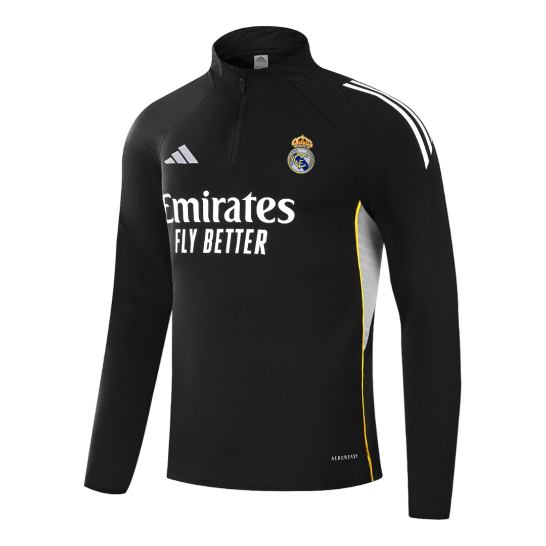 Real Madrid Zíper Moletom Conjunto (Top+Calças) 2025/26 Preto