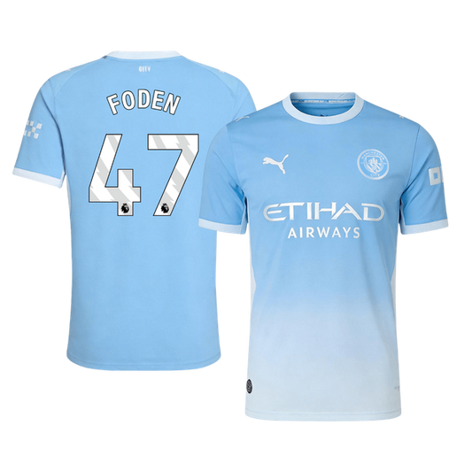 Versão do Jogador FODEN #47 Manchester City Casa Futebol Camisas 2026/27 Azul