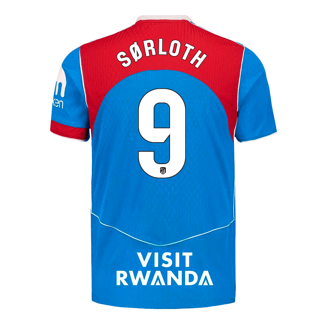 Versão do Jogador SØRLOTH #9 Atletico Madrid Terceira Futebol Camisas 2025/26 Azul