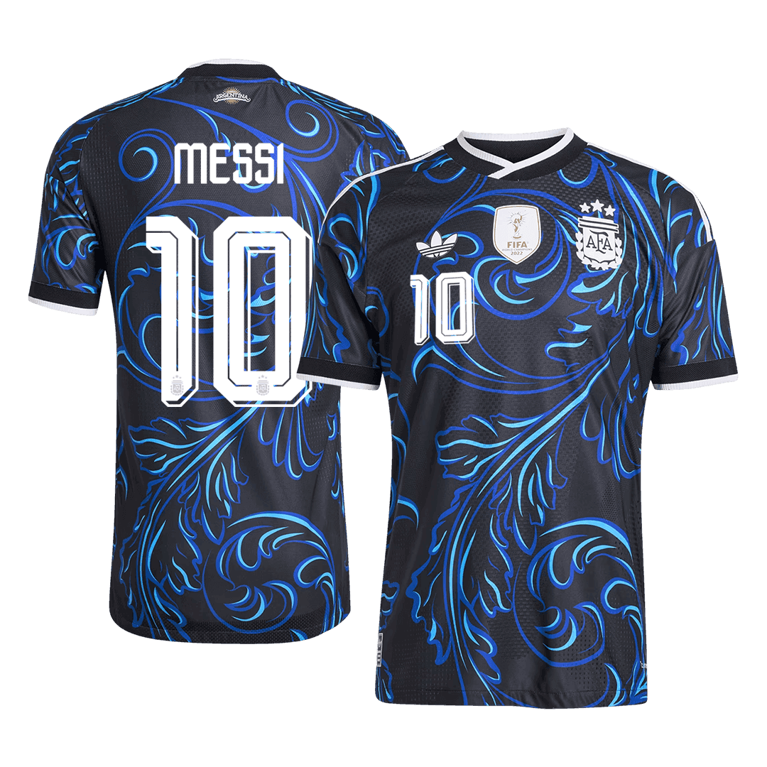Versão do Jogador MESSI #10 Argentina Fora Copa do Mundo Futebol Camisas 2026 Preto