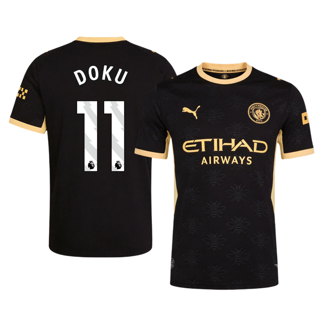 Versão do Jogador DOKU #11 Manchester City Fora Futebol Camisas 2026/27 Preto