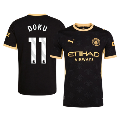 Versão do Jogador DOKU #11 Manchester City Fora Futebol Camisas 2026/27 Preto